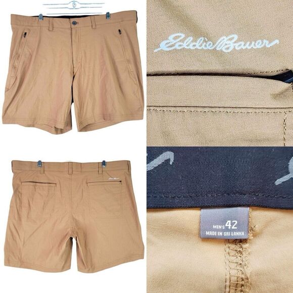 Eddie Bauer Shorts Cargo Men’s Size 42 Tan Brown Hiking Stretch Nylon Pockets - Picture 1 of 11